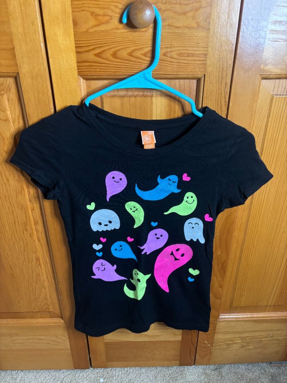 Girls Black Multicolor Ghost Halloween Shirt (Size M)